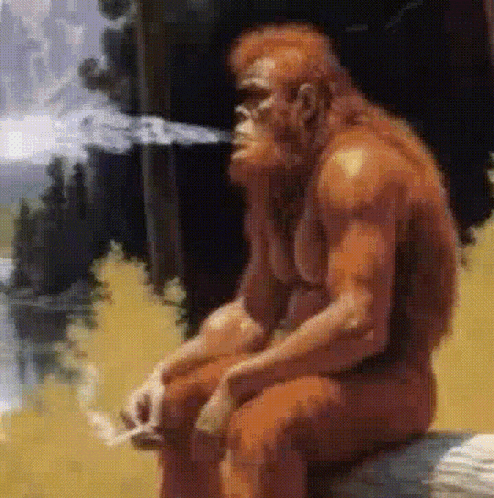 a painting of a naked man sitting on a rock