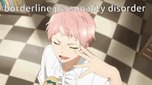 a picture of a person with pink hair and the words " borderline personality disorder "