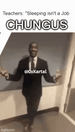 a man in a suit and tie is standing in a hallway with his arms outstretched in a meme .