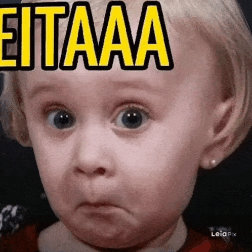 a little girl with a surprised look on her face and the word eitaa written on her face .