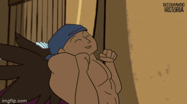 a cartoon of a man flexing his muscles with the words destripando historia below him