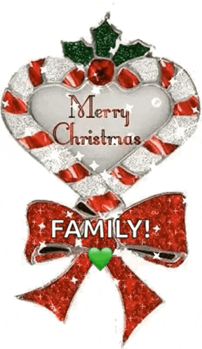 a candy cane in the shape of a heart with the words merry christmas family on it
