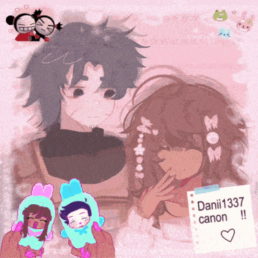 a drawing of a girl and a boy with danii1337 canon written on a piece of paper