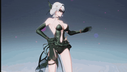 a woman in a swimsuit and gloves is standing in the dark