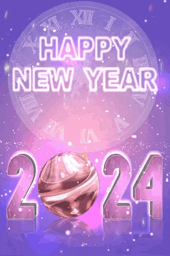 a purple background with the numbers 2024 and a clock