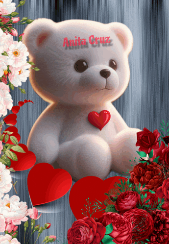 a teddy bear with the name anita cruz on its chest