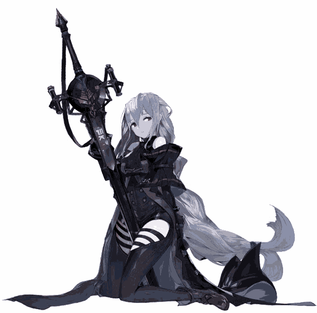 a drawing of a girl holding a sword that says xii