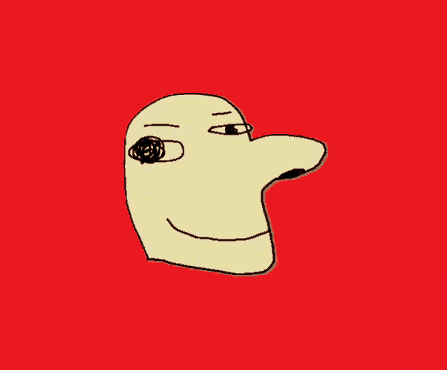 a cartoon drawing of a man 's face on a red background .