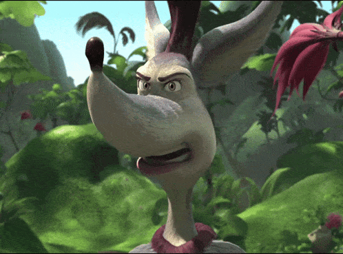 a close up of a cartoon character with a very large nose