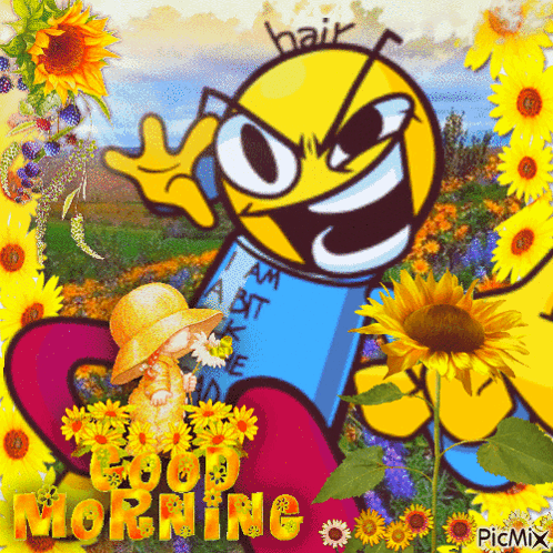 a picture of a smiley face with the words good morning on it