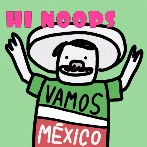 a cartoon of a man wearing a sombrero and a shirt that says hi noods vamos mexico