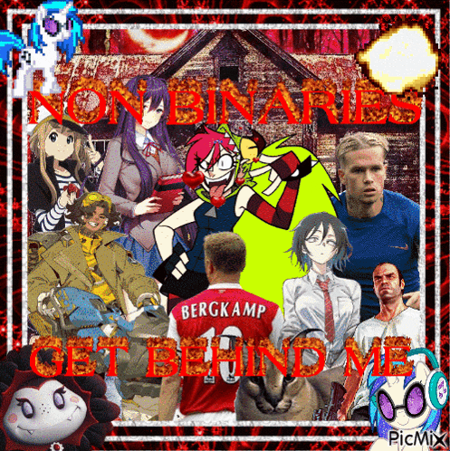 a collage of cartoon characters with the words get behind me