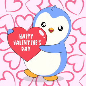 a blue penguin holding a red heart that says happy valentine 's day