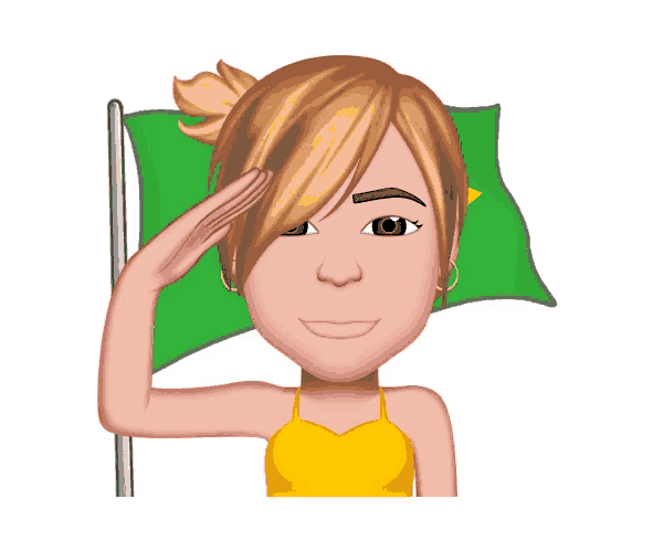 a cartoon of a woman holding a green and yellow flag