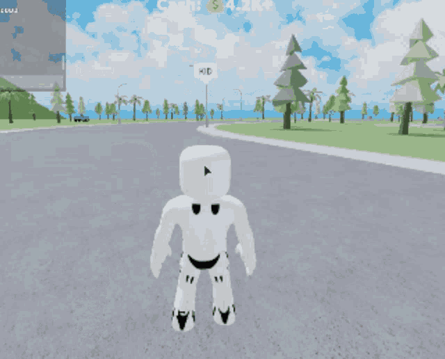 a blue jeep is driving down a road in a video game with a person standing in front of it that says no quit now