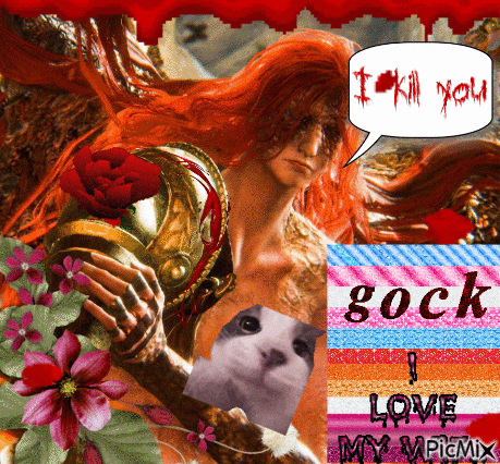 a picture of a woman with red hair and a speech bubble saying " i kill you "