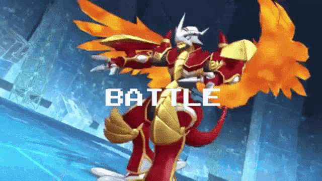 a video game screen shows a red dragon and the words battle