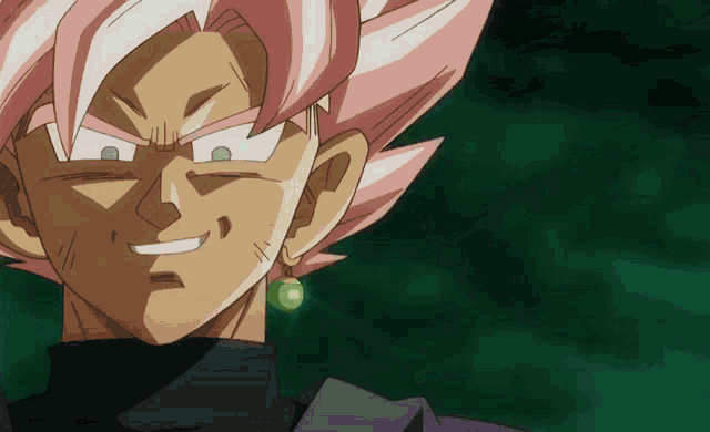 a cartoon character with pink hair and green earrings
