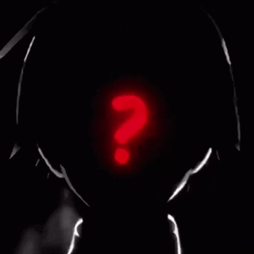 a person with a red question mark in front of their face