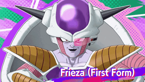 a picture of frieza from dragon ball z with a purple ball on his head