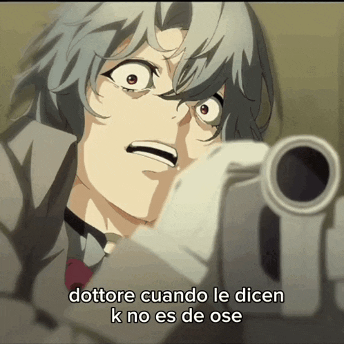 a cartoon character is pointing a gun with the caption dottore cuando le dien k no es de ose