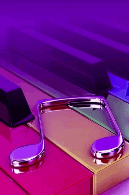a row of colorful piano keys with a music note in the middle