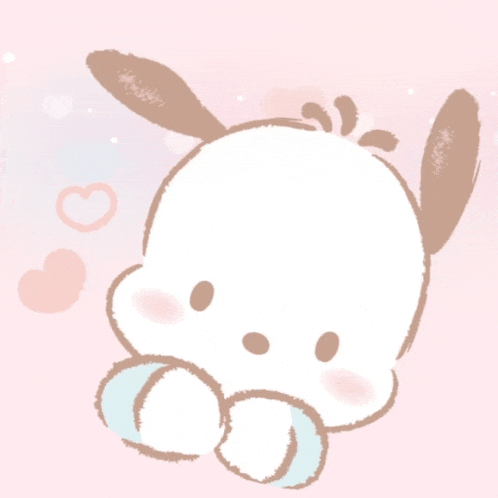 a cartoon drawing of a dog with hearts in the background