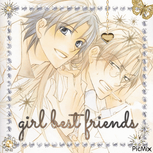 a picture of two anime characters with the words girl best friends written on the bottom
