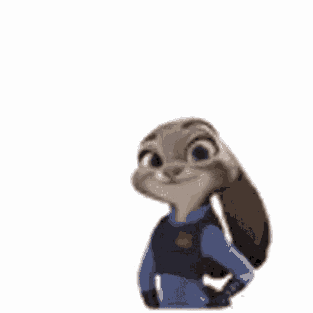 a cartoon rabbit is wearing a police uniform and smiling while standing on a white background .