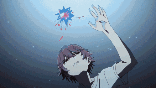 a person is reaching up towards a star in the sky