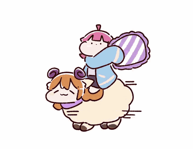 a girl is riding on the back of a sheep .