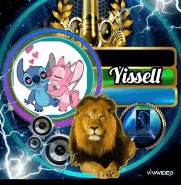 a picture of a lion and stitch with the name vissell on the bottom