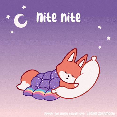 a cartoon of a fox sleeping under a crescent moon
