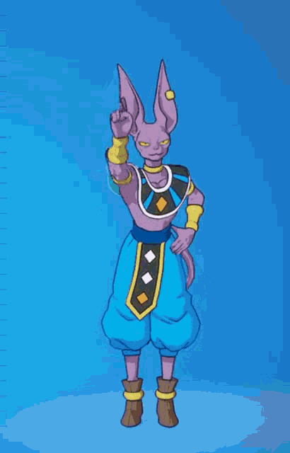 a cartoon character from dragon ball z is standing on a blue background .