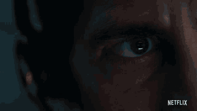 a close up of a man 's eye with the netflix logo in the corner .