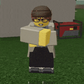 a cartoon character with glasses and a hat is holding a box in front of a generator