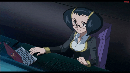 a cartoon character is yawning while using a laptop computer