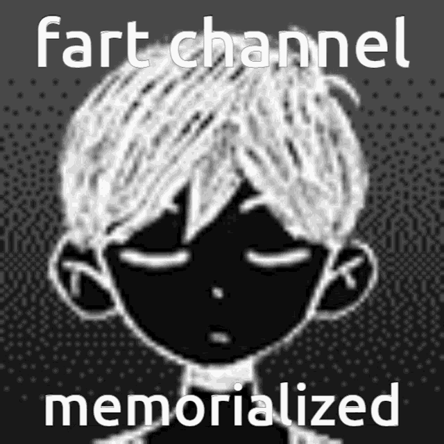 a black and white drawing of a person with the words fart channel memorialized above it