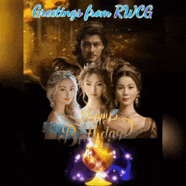 a picture of a man and three women with the words greetings from rwcg on the bottom