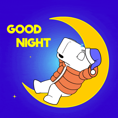 a cartoon of a polar bear laying on a crescent moon with the words " good night " written above it