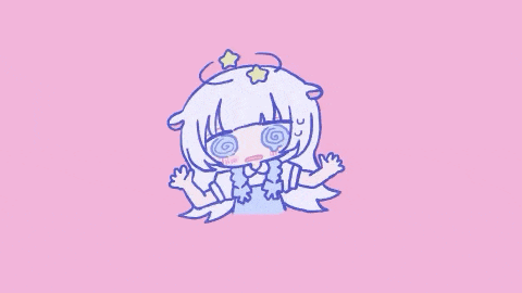 a drawing of a girl with white hair and a star on her head on a pink background