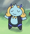 a cartoon character is standing in a field with his eyes closed and his arms outstretched .