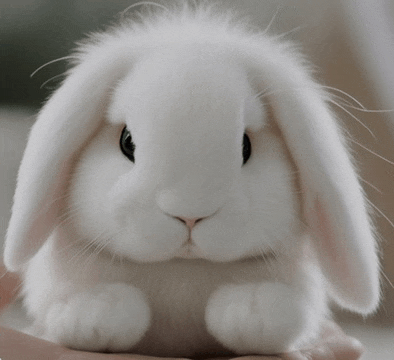 a white rabbit with long ears is sitting on a person 's lap