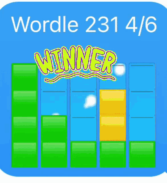 a game called wordle 231 4/6 has a blue background