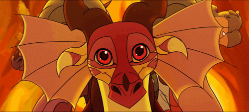 a cartoon drawing of a red dragon with horns