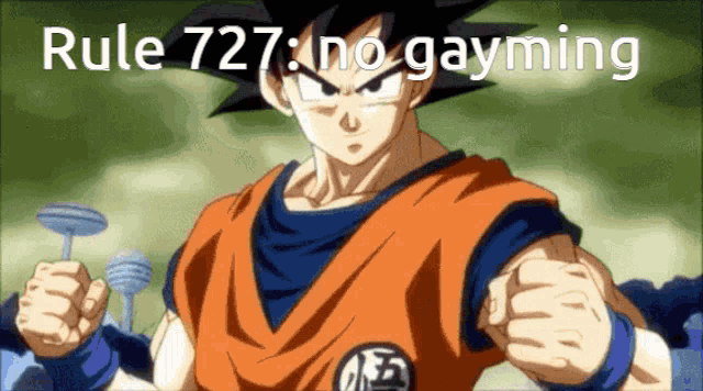 a cartoon character with the words rule 727 no gayming