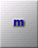 a blue letter m is on a silver square