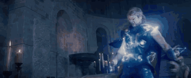 a ghost is surrounded by lightning in a dark room