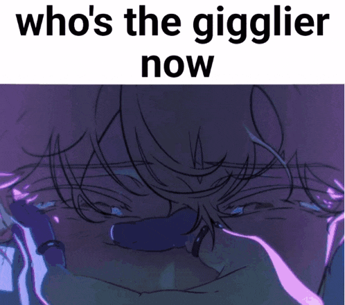 a drawing of a person with the words " who 's the gigglier now " above it