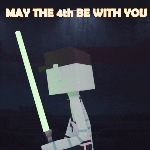 a cartoon character holding a green light saber with the words may the 4th be with you